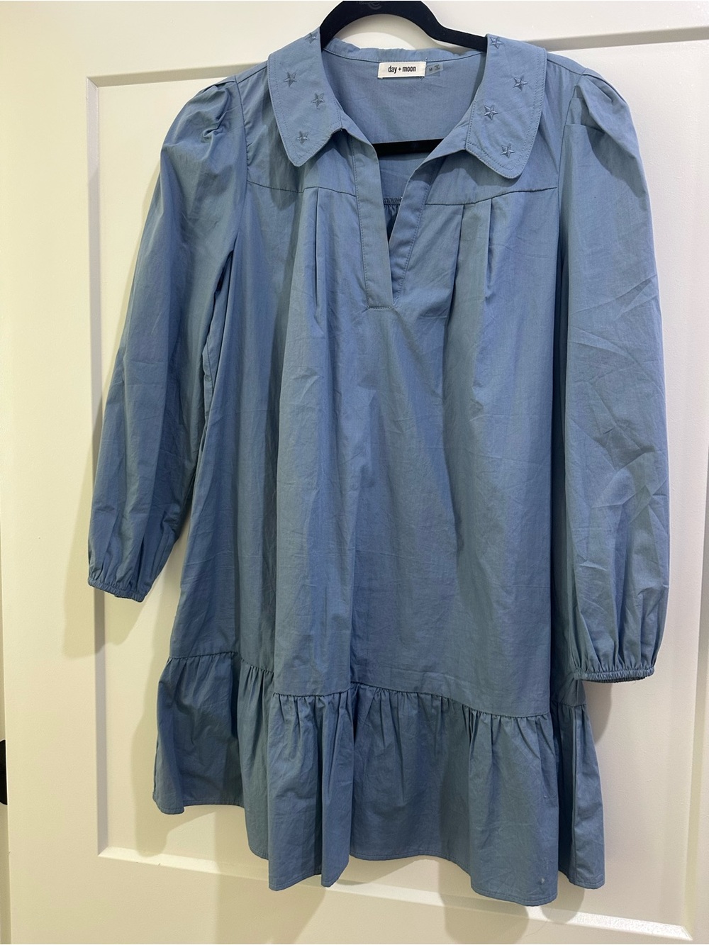 Girls' Dusty Blue Long-Sleeve Ruffle Hem Dress
